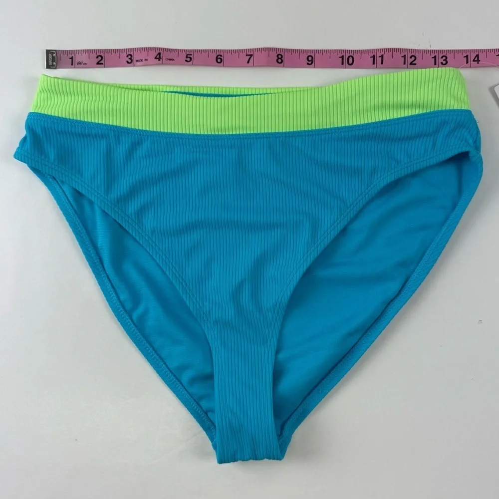 Salt + Cove Bikini Bottom Juniors Size Large Blue Green Ribbed Swim NWT